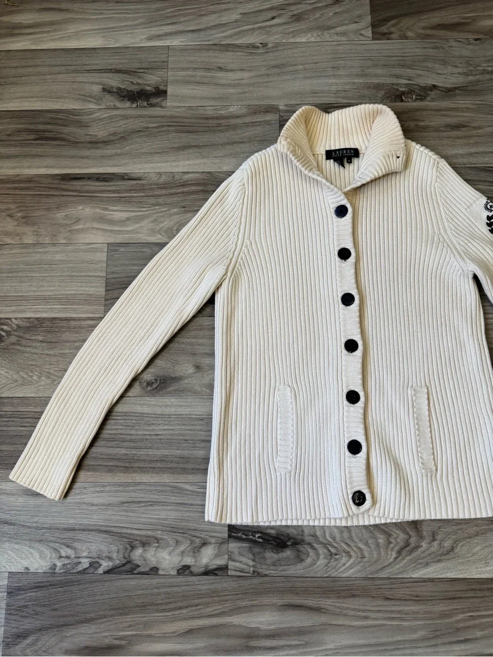 Vintage Lauren Ralph Lauren Ribbed Knit Cardigan Sweater Crest